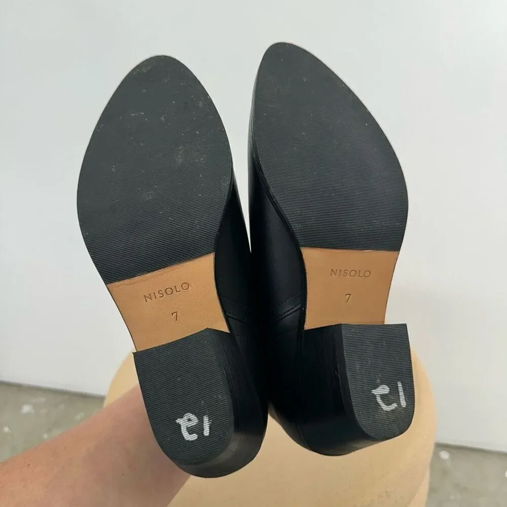 Nisolo Mia Everyday Ankle Black on Black Water Resistant Leather Stacked Heel Bo